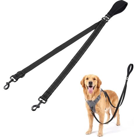 Laisse Anti-Traction pour Chien, Laisse Double pour Chien, Anti-Enchevêtrement Réfléchissante, Réglable Durable Dressage Anti Traction pour Chiens de Grande Taille et Moyenne(Noir) (1/5)