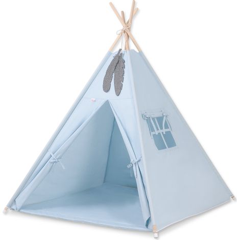 Tenda Tipi per bambini + materassino + pendenti di piume - blu (1/5)