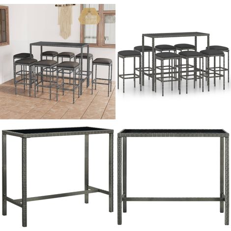 Ensemble de bar de jardin 9 pcs et coussins Résine tressée Gris - Ensemble Salon De Jardin - Mobilier De Jardin - Set De Bar Extérieur - Table Basse Extérieure - Chaises De Jardin - Home & Living