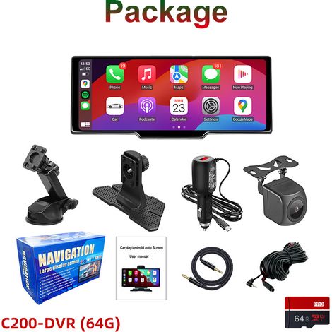 10,26-Zoll-Autoradio mit kabelloser Technologie, Apple CarPlay, 4K-Dashcam, 1080p-Rückfahrkamera, Sprachsteuerung, Touchscreen, Android Auto, GPS-Navigation, Bluetooth-Radio, MirrorLink/AUX/FM-Radio u