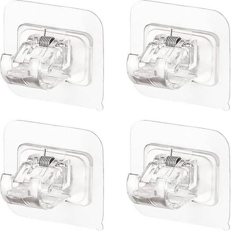 Support de tringle à rideau - 4 pièces - Crochets pour tringle à rideau - transparent - plastique - autocollant - sans perçage - pour tringles d'un diamètre inférieur à 2,2 cm - Pour rideau ou armoire (1/5)