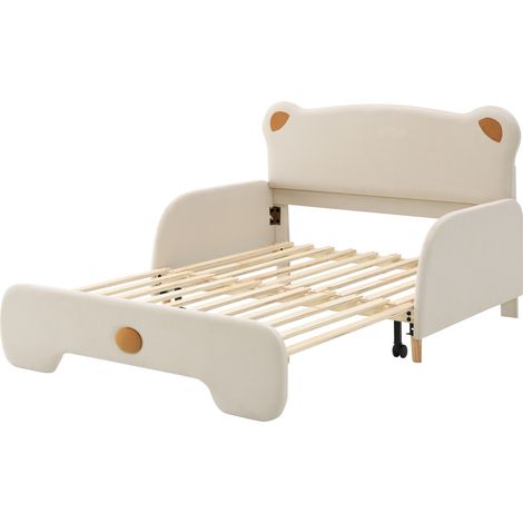 Cama doble con forma de oso con colchón, terciopelo beige 140x200 cm HOMVRA (1/5)