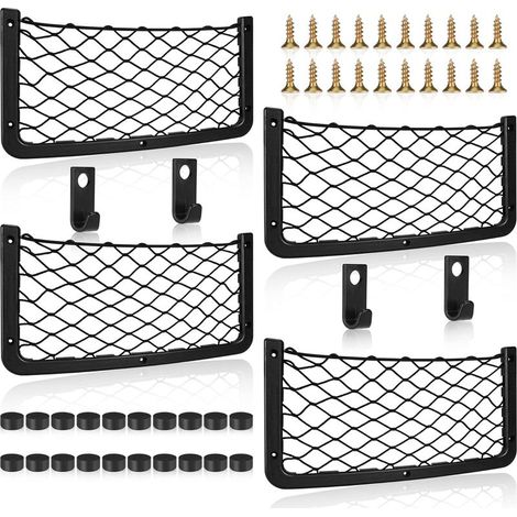 4 Pièces Filet de Rangement Auto et Camping-Car, Poche Élastique avec Cadre pour Coffre, Organisateur Accessoires pour Van et Caravane, Idéal pour Téléphone, Bouteilles et Objets (1/5)