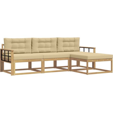 Outdoor-Sofagarnitur 4 stk. Weiß und Beige Polyester vidaXL (1/5)