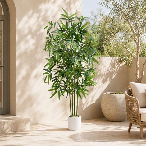 Bambou Plante Artificielle, 150cm Fausse Plante Arbre Artificiel, Plante Verte Artificielle avec Un Vase Blanc, Aspect Réaliste Fake Plant pour Décoration d'Intérieur de Bureau ou Salon ou Maison (1/5)