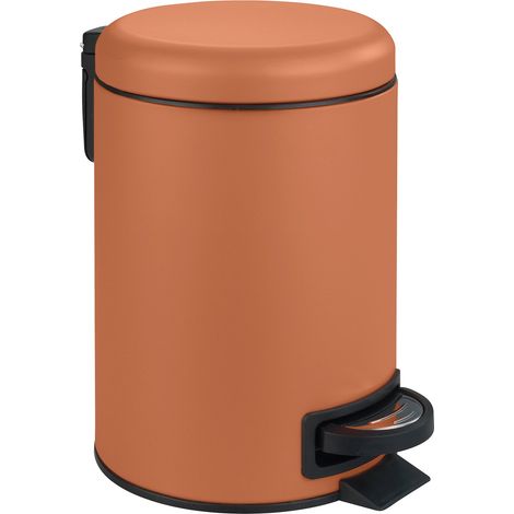 WENKO Kosmetik-Treteimer Leman Terracotta 3 L, Kosmetikeimer, Mülleimer, Terracotta, Stahl terracotta, Polypropylen schwarz
