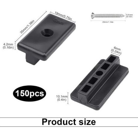 150 Pièces Fixation Lame de Terrasse Composite, 6 mm Type T Attaches Cachées pour Terrasse, Noir Clips de Fixation en T pour Terrasse, avec 150 Vis M4 pour Revêtement Sol Stratifié-WPC/BPC