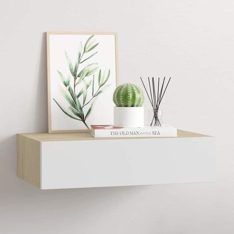 vidaXL Estante de pared con cajón de MDF (roble y blanco, 40 x 23,5 x 10 cm) (1/5)