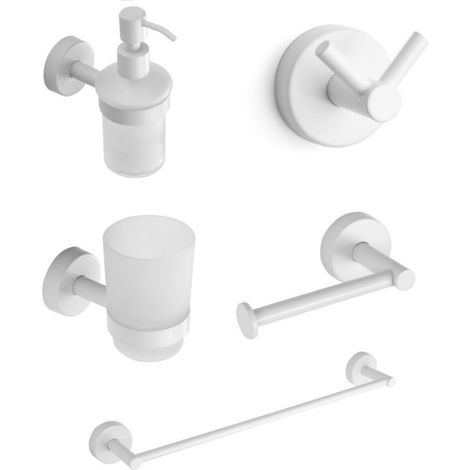 Set 5 pezzi Accessori Bagno in Acciaio inox Aisi 18/10 bianco opaco ''Uno Bianco Opaco'' (1/5)