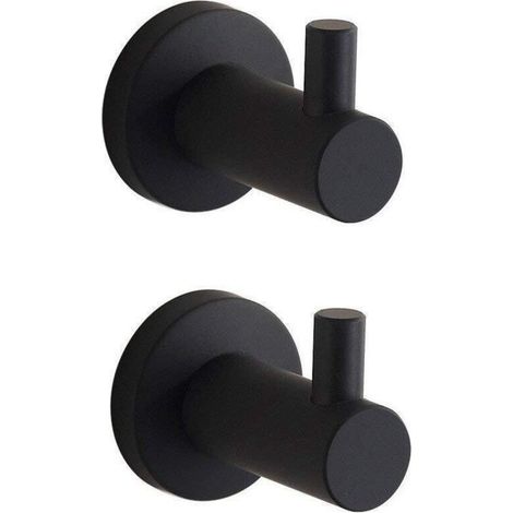 Peinture Noire Plat Crochet Porte-Serviettes Lot de 2 à Fixation Murale SUS304 en Acier Inoxydable Unique Robe de Vêtements Holder, L5 X H7 cm/Chaque