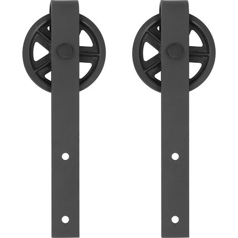 Rail de suspension pour porte de grange à double vantail de 3 m (10 pi) avec roues rondes en acier au carbone - Exclusivité entrepôt à l'étranger (1/4)