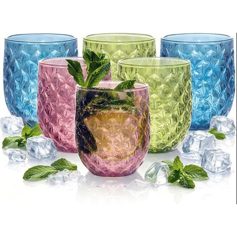 Cocktail Glasses Multi-Colour 350 ml Coloured Glasses Pink Blue Green for Cocktails Juice Dishwasher Safe and Stackable Modern Design (1/5)