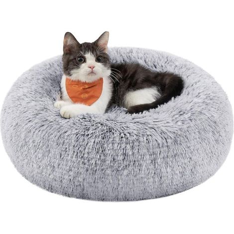 1 Panier pour Chien, Coussin Central Amovible, Tissu Peluche Doux, Lavable, Antidérapant, Ø50 cm, Gris