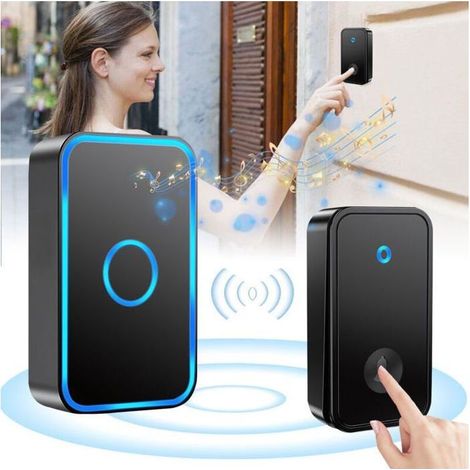 Sonnette sans Fil, Sonnette de Porte Étanche Kit de Carillon Electronique avec 1 Récepteurs Enfichables, 60 Mélodies pour Maison (1/5)