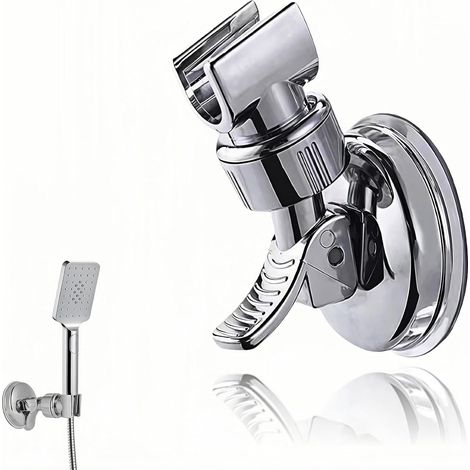 Soporte ajustable para cabezal de ducha con ventosa de vacío, desmontable sin necesidad de taladrar, soporte de pared y de mano, giratorio 360°, estante de almacenamiento para baño, ABS, paquete de 2, (1/5)