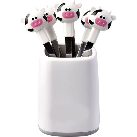 Lot de 6 fourchettes à fruits pour enfants en acier inoxydable, mignonnes piques alimentaires veau cartoon, fourchettes à dessert pour bento boîte repas fête blanc. (1/5)