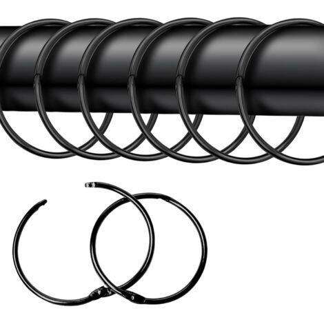 Lot de 24 Anneaux de Rideau à Ouvrir - 50mm - Anneaux Ronds - Pinces métalliques pour Rideaux et tringles à Rideaux - Noir