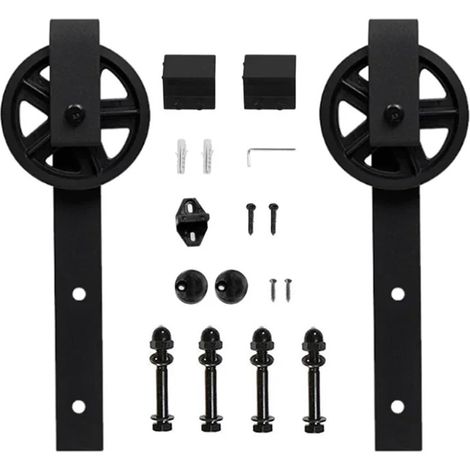 Kit de quincaillerie for Porte de Grange en Bois, Grands Rouleaux, Ensemble de Placard Coulissant en Acier, Rouleau for Porte coulissante intérieure (1/5)