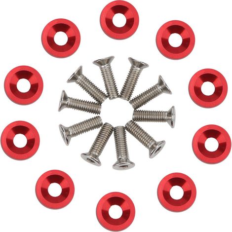 10 kits de embellecedores para el compartimento del motor del coche, tornillos de capó M6, mantenimiento, modificación, arandelas rojas (1/5)
