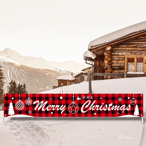 Bannière de Noël lumineuse rouge, légère, style damier, pour famille, rouge, décoratif, Noël, extérieur, porte (1/5)