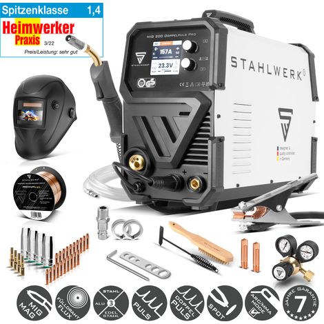 STAHLWERK Schutzgasschweißgerät MIG/MAG 200 Doppelpuls Pro – Vollausstattung – Vollsynergisch mit 200 A, MMA-Funktion (E-Hand/ARC), Puls- & Doppelpuls-Funktion, inkl. Schweißbrenner AK-25/MB25 (1/5)