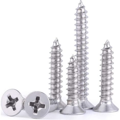Lot de 20 vis autotaraudeuses en acier inoxydable à tête cruciforme plate pour bois M5x60 mm (1/5)