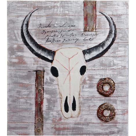 Tableau à l'huile 3D, taureau, peint à la main à 100%, toile de décoration murale XL - 100x90cm