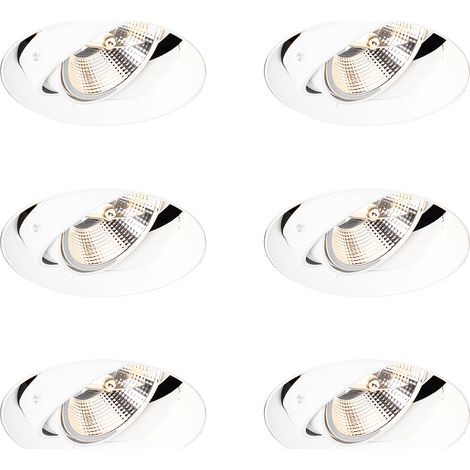 QAZQA Juego de 6 focos empotrables modernos blancos GU10 AR111 redondos sin borde - Oneon Aluminio Adecuado para LED Max. 1 x 50 Watt