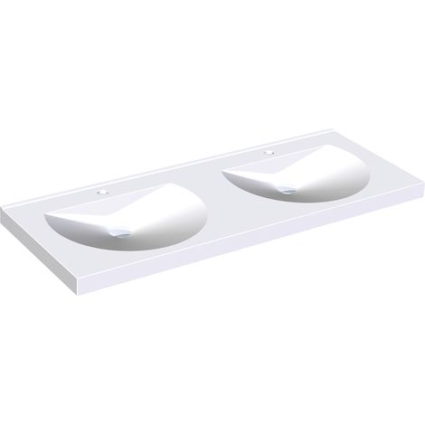 KWC AR Doppelwaschtisch, RONDA, MIRANIT,  1400x125x530 mm, Mulden rund, Hahnloch