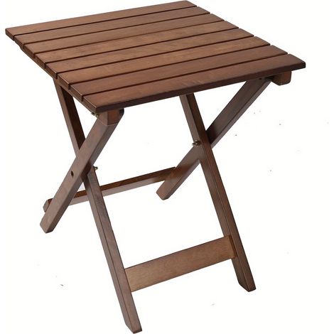 Petite table d'appoint carrée en bois, pliable, idéale pour une terrasse, un salon, une chambre, comme support pour plantes ou pour le camping. (1/5)