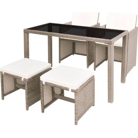 INLIFE Salon de jardin encastrable avec coussins 5 pcs Rotin Beige (1/5)
