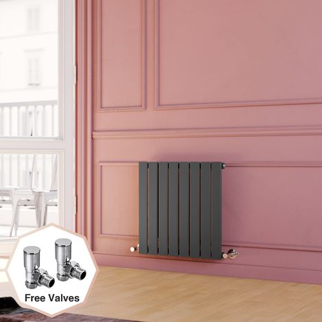 ELEGANT 600 x 600 mm Anthracite Horizontal Radiator Column Designer Radiator Heater Single Flat Panel + Angled Radiator Valves (1/5)