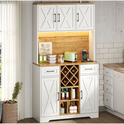 Hoher Buffetschrank 105x40x180 cm aus MDF Natur/Weiß mit LED und Stauraum – MEUBLIV (1/5)