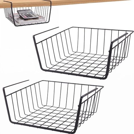 Lot de 2 Paniers Suspendus en Métal pour Sous-Etagère, 28x15x23 cm–Rangement Gain de Place pour Cuisine, Garde-Manger, Salle de Bain et Bureau (1/5)