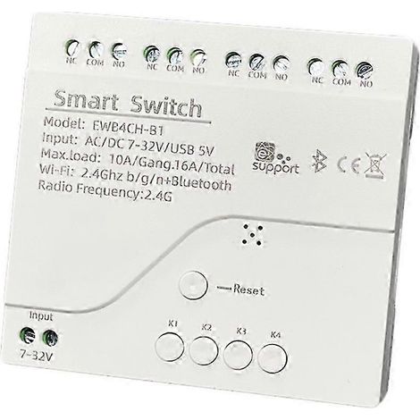 Interrupteur intelligent EWeLink 4 canaux WiFi Bluetooth sans fil, module de relais à contact sec avec commande à distance par application, 7-32V-JXLGV (1/5)