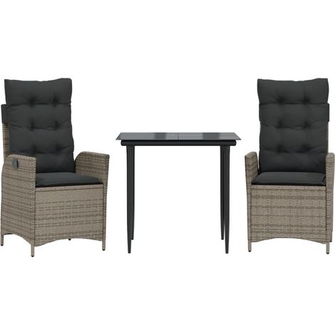 Maison Exclusive - 3-tlg. Garten-Essgruppe mit Kissen Grau Poly R