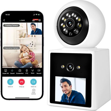 Caméra de surveillance intérieure HD 1080P avec écran et audio bidirectionnel, vidéo appel pour maison, babyphone, garde de personnes âgées, animal domestique, application mobile incluse. (1/5)