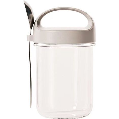 Tazza per il latte - tazza di yogurt da asporto - tazza di yogurt - tazza di muesli - Tazza per porridge notturno con coperchio - Vetro - Grigio (1/5)