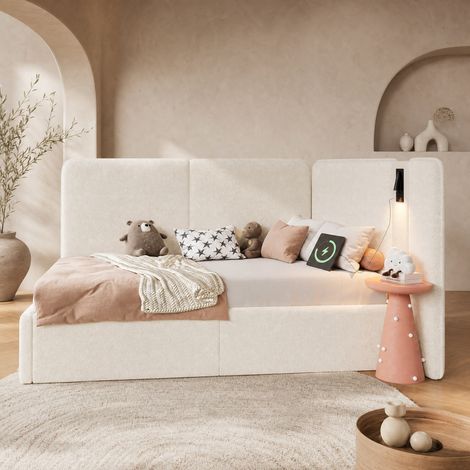 Letto da giorno 90x200 cm in bouclé beige con contenitore, senza materasso FloraGrace (1/5)