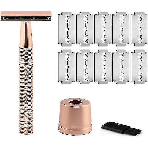Rasoir de sécurité classique à double tranchant Rose Gold Razor pour hommes et femmes - Épilation - 10 lames de rasage offertes (1/5)