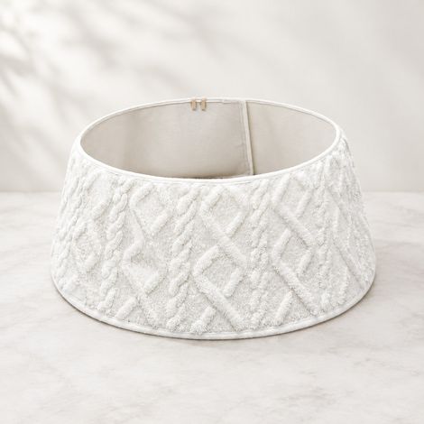 Enowelir Jupe de Sapin de Noël en Peluche Motif Tricot Ronde Blanche 28 Pouces Décoration Intérieure Maison Terrasse (1/4)