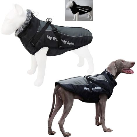 Winter Waterproof Dog Coat with Detachable Adjustable Harness Jacket Puppy Clothes Reflective Vest Warm Ski Suit for Small Medium Large Dogs (XL, Grey) (1/5)