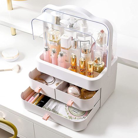 Organisateur maquillage rotatif 180°, boîte rangement cosmétiques avec couvercle