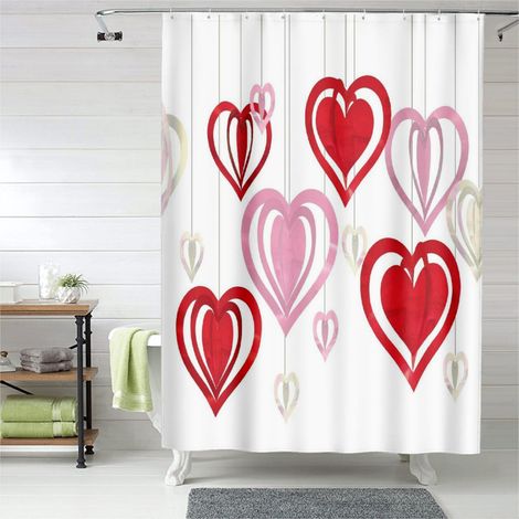Rideau de douche cœurs Valentine pastel doux, tissu salle de bain imperméable, 90x180 cm (1/5)