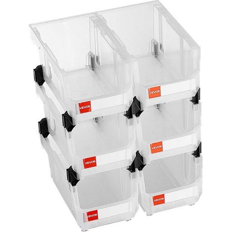 Bac à bec empilable transparent - Lot de 6 - 37,7 x 21,5 x 18 cm - Plastique PP - Ouverture frontale (1/5)