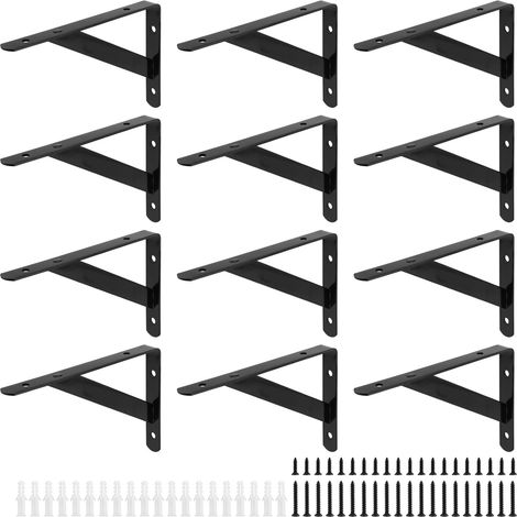 12 PCS Shelf Brackets Heavy Duty 5 9 Inch Black 90 Degree Shelf Bracket with Screws, Triangle Shelving for Shelves (1/5)