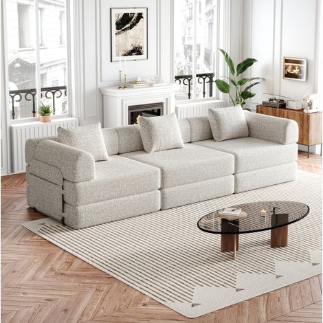 Divano letto 2 in 1 in ciniglia con vano nel bracciolo, struttura in metallo, kaki, 3 posti (1/5)