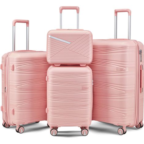 Set de 4 Valises Rigides PP Roulettes Amovibles 360° Serrure à Code Bagage Cabine et Soute Vanity 14 20 24 28 Pouces (1/5)