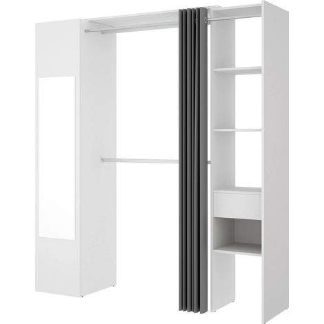 Dmora - Guardaroba grande Aru, Struttura per cabina armadio, Mobile appendiabiti aperto, 177x52h205 cm, Bianco e Antracite