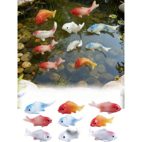 10 Pièces Décoration d'aquarium avec des carpes koi réalistes de couleur aléatoire, Poissons artificiels multicolores aux écailles réalistes, Décoration durable pour aquarium et étang, 10 Pièces (1/5)